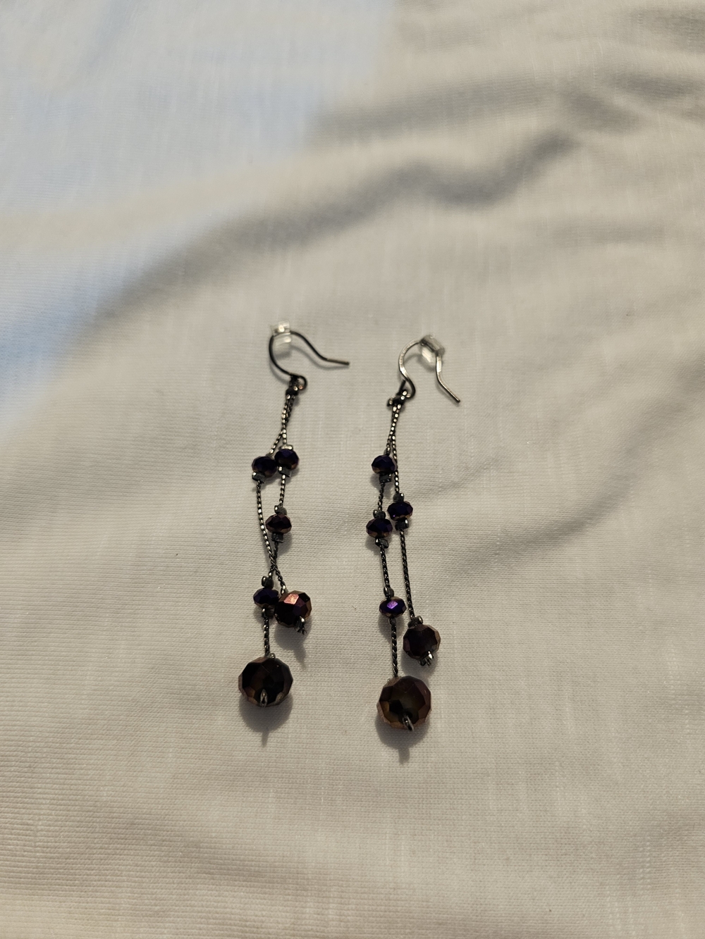 Long Dangle Earrings with Purple Faceted Beads